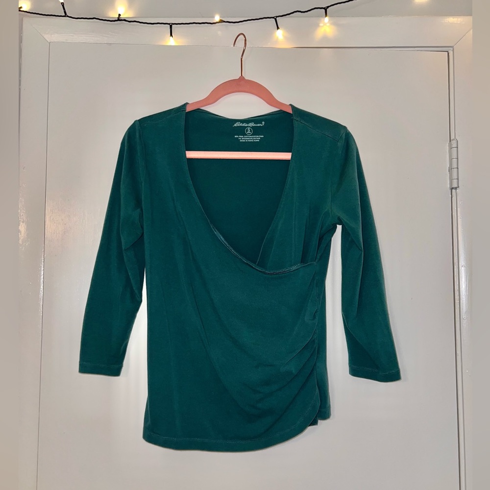 Flattering teal wrap shirt